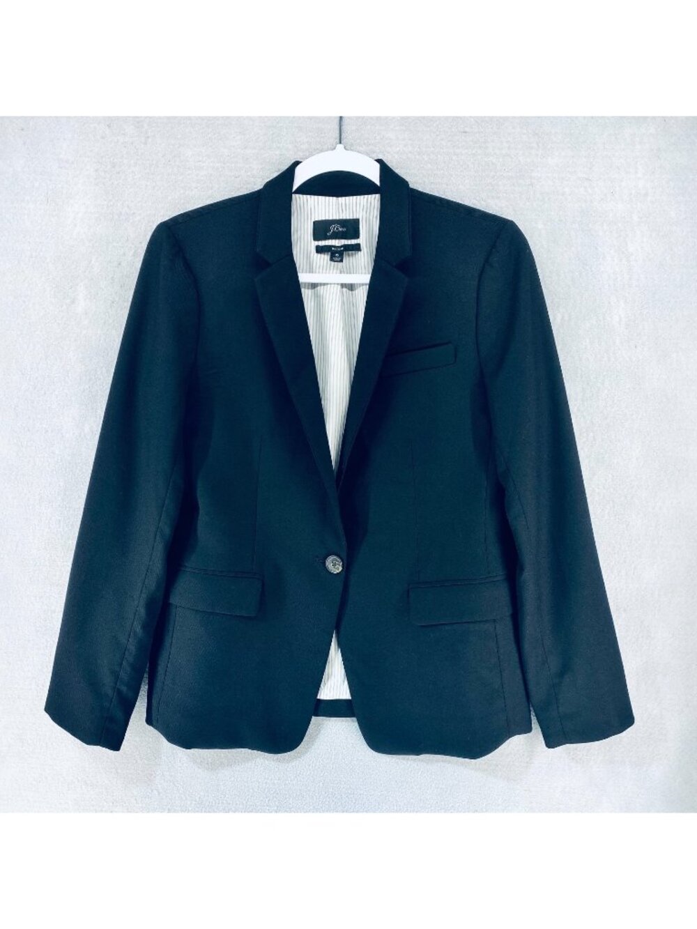 J Crew Regent Blazer Womens 6 Black Wool Blend Single Button Jacket Academia